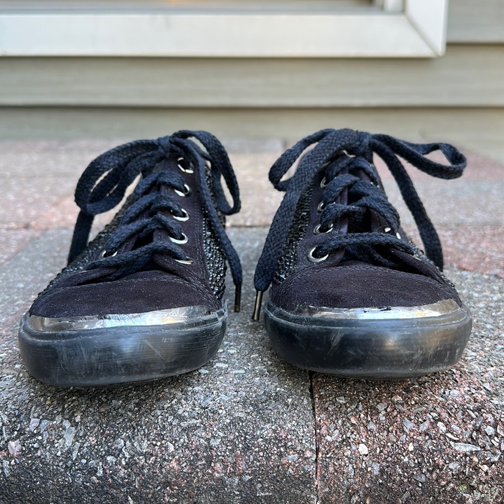 Black suede sparkle sneakers